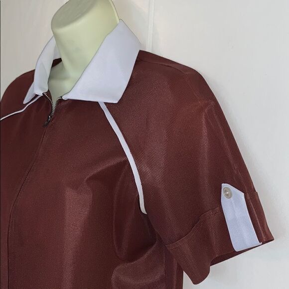 Vtg 70s brown & white polyester zip up uni… - Picture 2 of 7